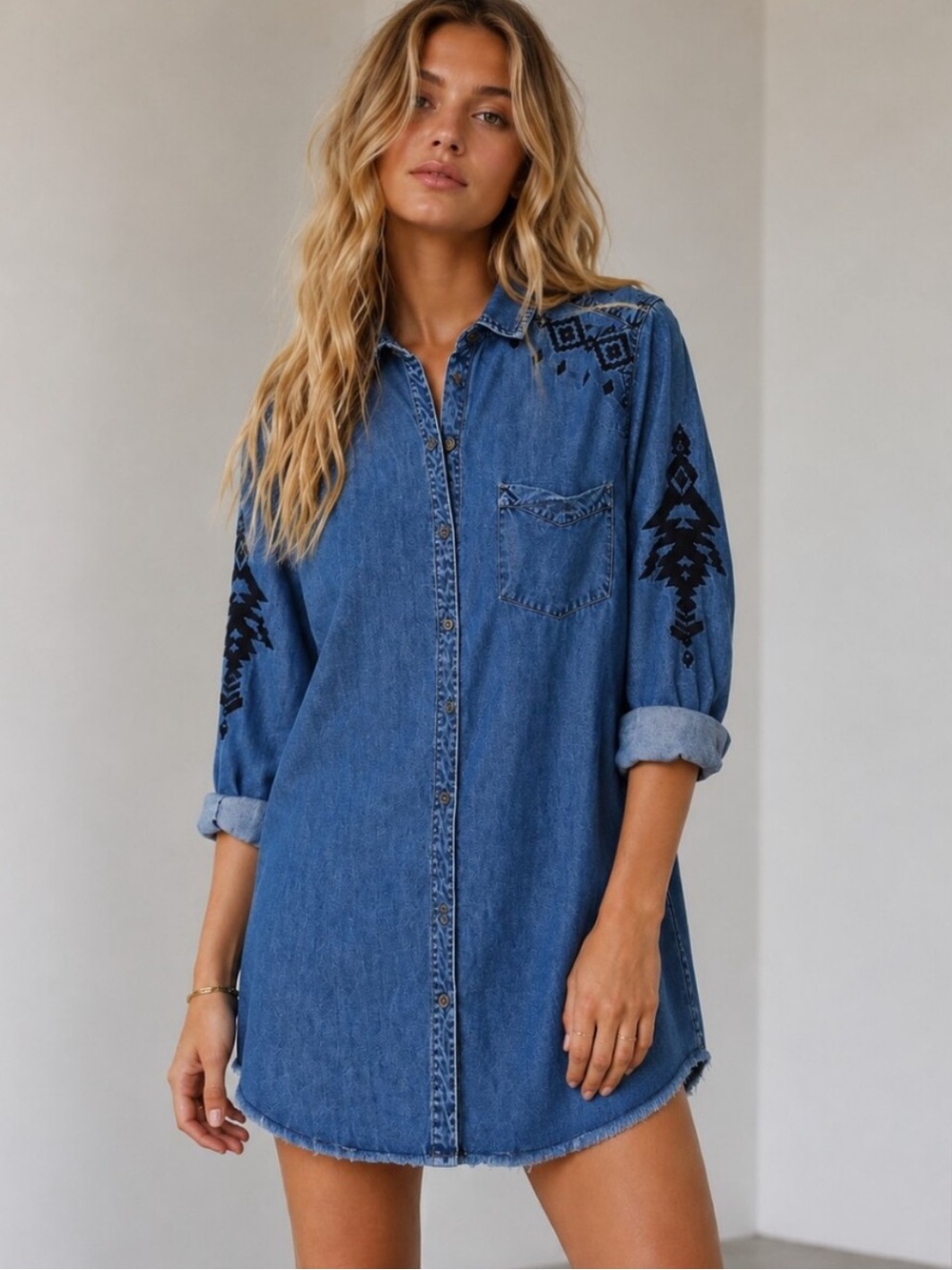Rails Ashland Dark Vintage Embroidery Chambray Tunic Shirtdress, XS